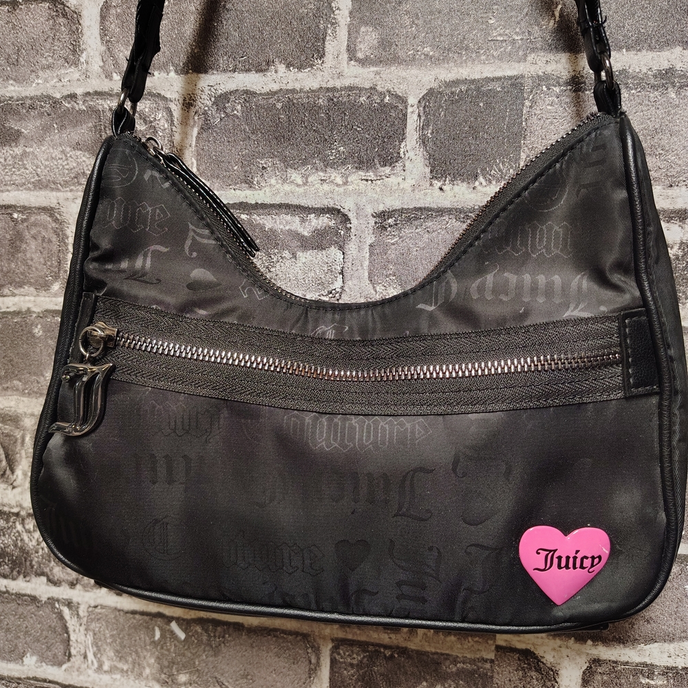 Juicy Couture Black Shoulder Bag with Pink Heart Accent